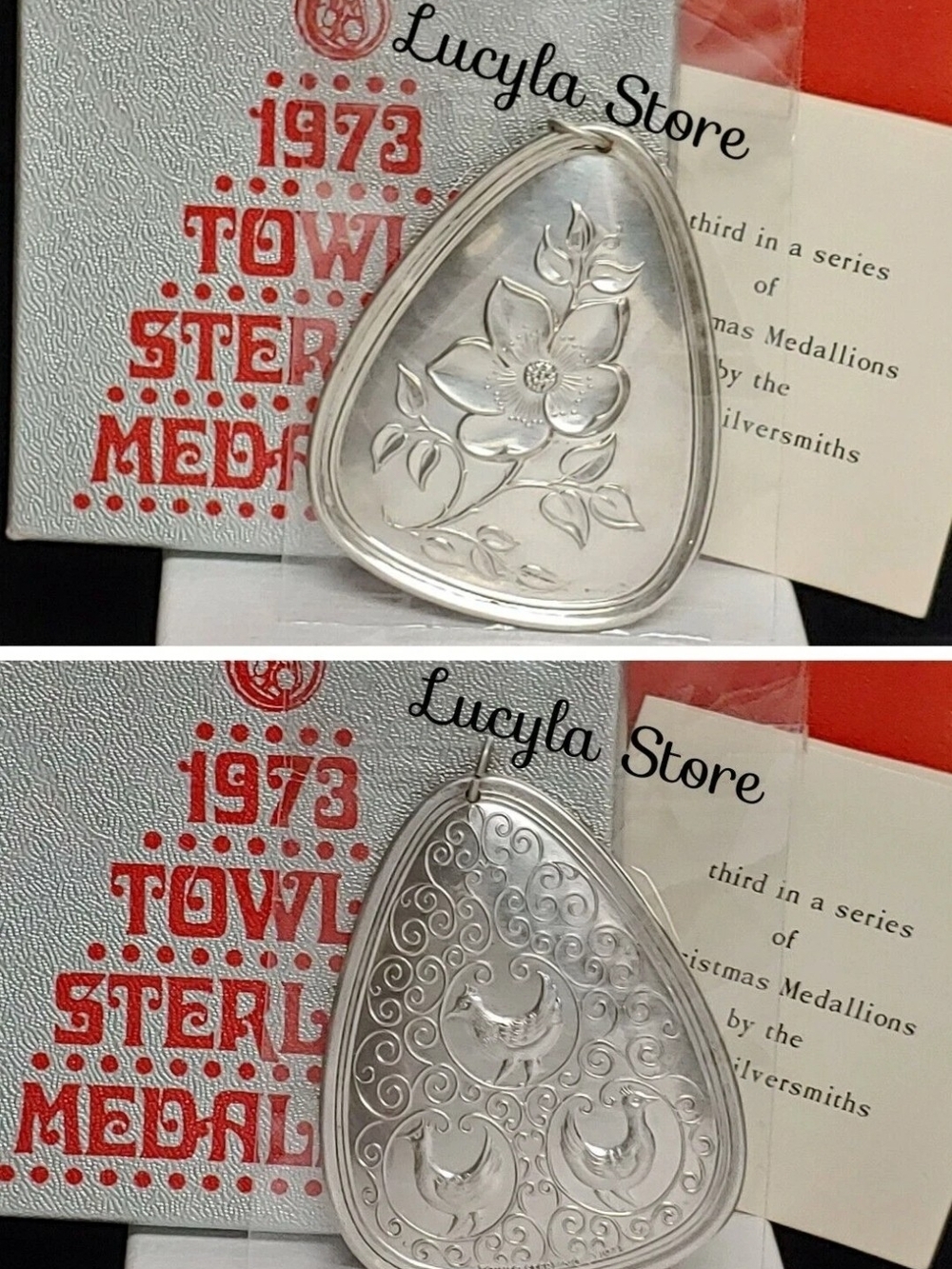 Towle Sterling 1973 Silver Floral & Bird Medallion Pendant - Silver